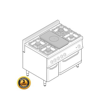 EG4TF70 2 BRANDERS GAS + DOORKOOKPLAAT 1/1 GAS + 2 BRANDERS GAS OP GAS OVEN GN 2/1 EN GESLOTEN KAST